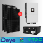 KIT FOTOVOLTAIC 10kW TRIFAZAT HIBRID DEYE SUN-10K-SG05LP3-EU-SM2 + Acumulator V-TAC 9.6kWh + Panouri Canadian Solar 460W (22 panouri)