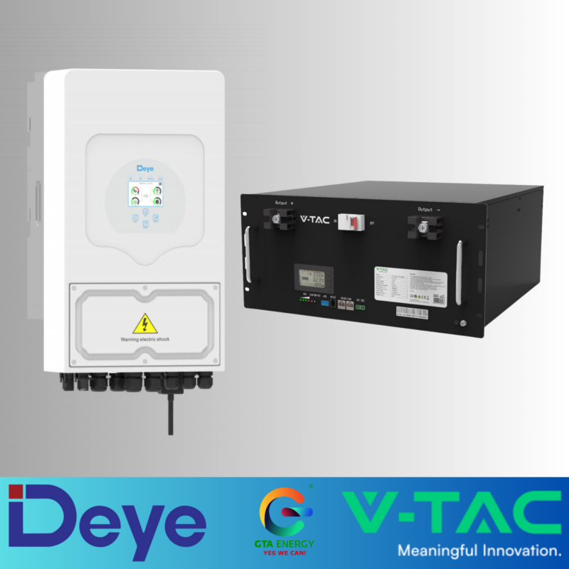 Kit Invertor DEYE 6kW Monofazat SUN-6K-SG05LP1-EU-AM2-P + Acumulator V-TAC 9.6kWh 48V IP20