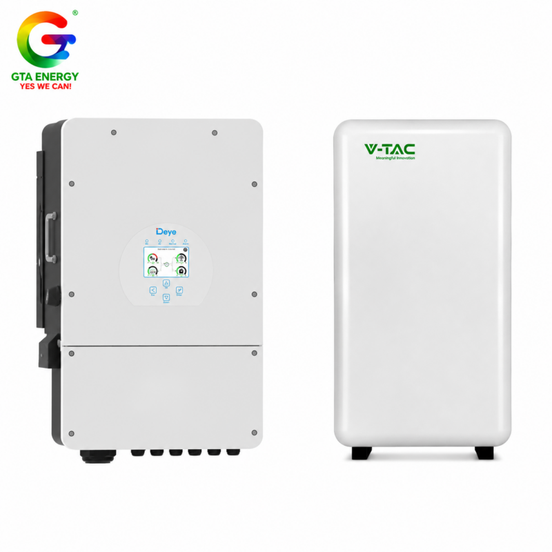 KIT Invertor Deye 10kW SUN-10K-SG02-LP1-EU-AM3 monofazat + Acumulator V-TAC 10.24kWh Alb LiFePO₄ IP65