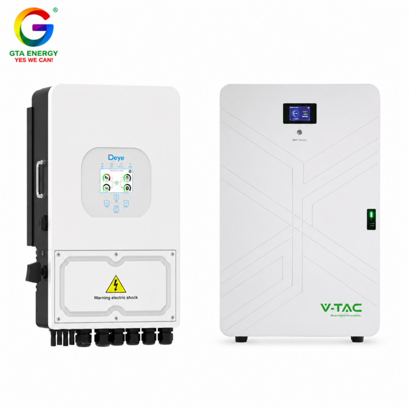 KIT Invertor Deye 8kW SUN-8K-SG05LP1-EU-AM2-P monofazat + Acumulator V-TAC 14.33kWh Alb SLIM IP20