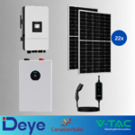 KIT FOTOVOLTAIC 10kW TRIFAZAT HIBRID DEYE SUN-10K-SG05LP3-EU-SM2 + Acumulator Deye 16.07kWh LiFePO4 IP21+Panouri Canadian Solar 460W (22 panouri) + Stație Încărcare Masini Electrice 400V, 22ackW, Reglabila, DEYE