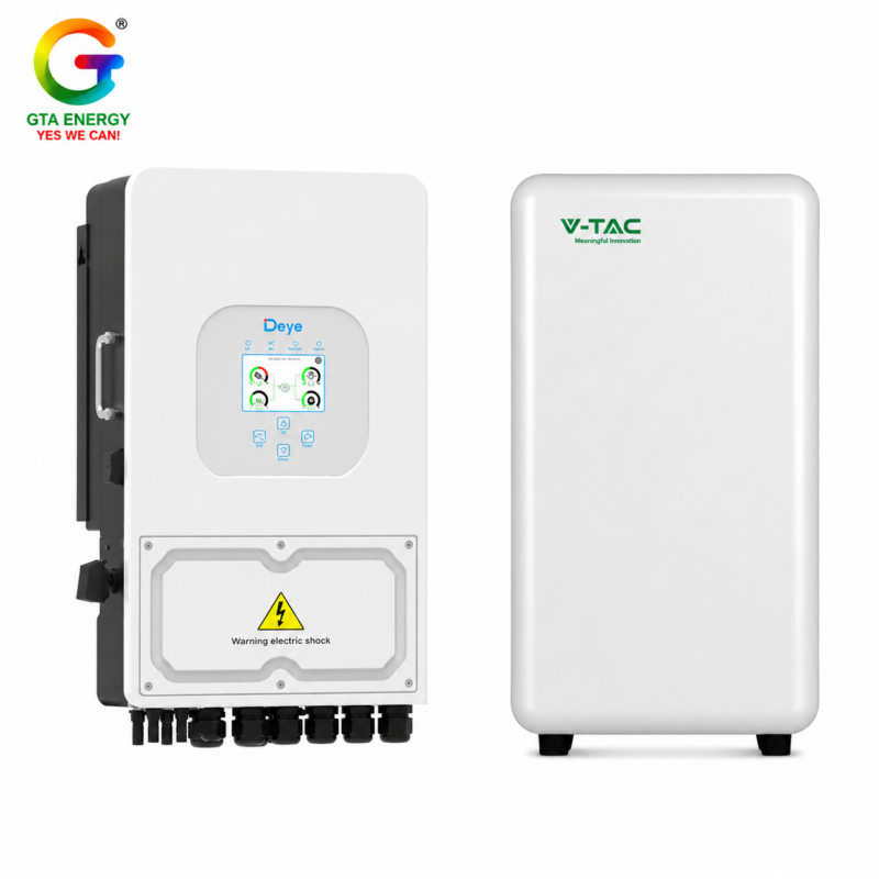 KIT Invertor Deye 8kW SUN-8K-SG05LP1-EU-AM2-P monofazat + Acumulator V-TAC 10.24kWh Alb LiFePO₄ IP65