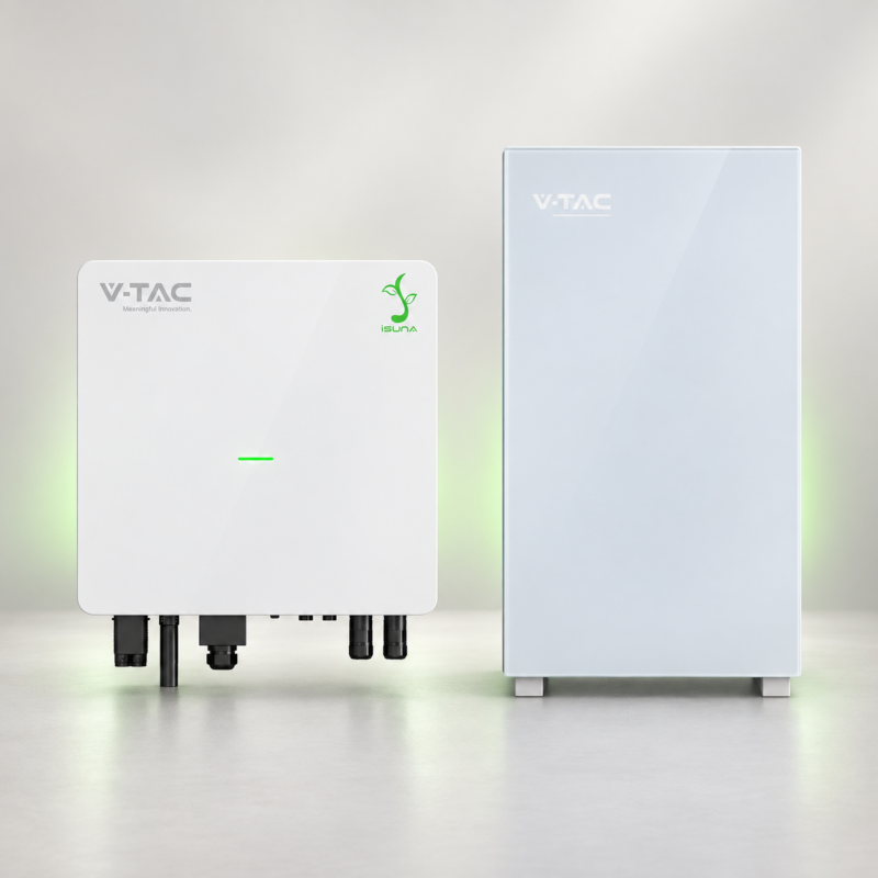 Kit V-TAC iSuna 6000S 6 kW cu acumulator V-TAC 16,07 kWh alb