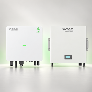 Kit V-TAC iSuna 6000S 6 kW cu acumulator V-TAC 5,12 kWh de perete