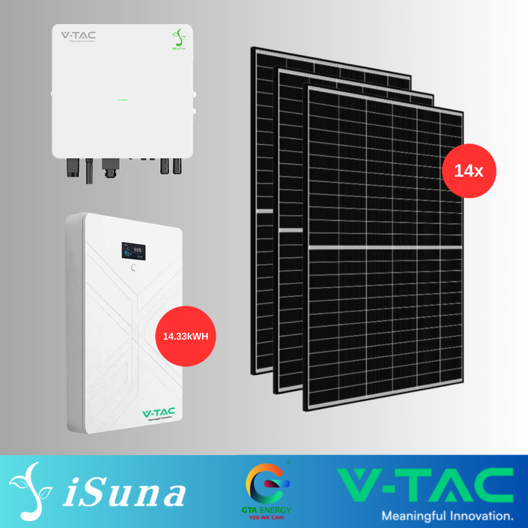 ELM Drone V1 23 KIT FOTOVOLTAIC 6kW MONOFAZAT HIBRID SINEXCEL VT-Isuna 6000S + Acumulator V-TAC 14.33kWh + Panouri Canadian Solar 460W (14 panouri)