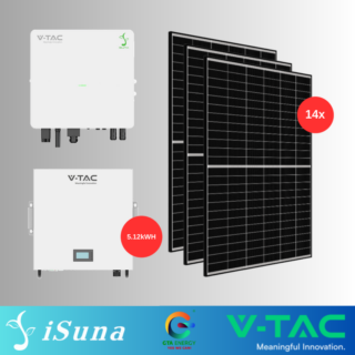 KIT FOTOVOLTAIC 6kW MONOFAZAT HIBRID SINEXCEL VT-Isuna 6000S + Acumulator V-TAC 5.12kWh + Panouri Canadian Solar 460W (14 panouri)