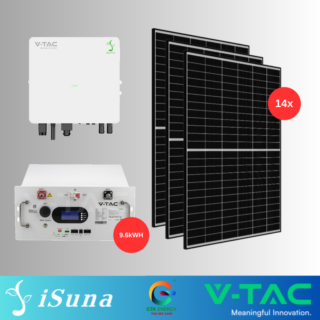 KIT FOTOVOLTAIC 6kW MONOFAZAT HIBRID SINEXCEL VT-Isuna 6000S + Acumulator V-TAC 9.6kWh + Panouri Canadian Solar 460W (14 panouri)