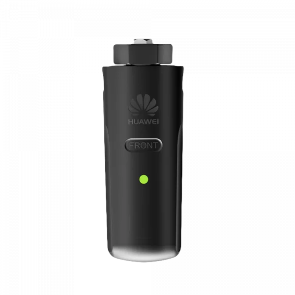 Smart Dongle 4G, SDongle A-03-EU este un dispozitiv Huawei negru elegant, cu un design frontal care include un indicator luminos și un buton verde, încorporând o tehnologie de ultimă oră, comparabilă cu un invertor inovator.