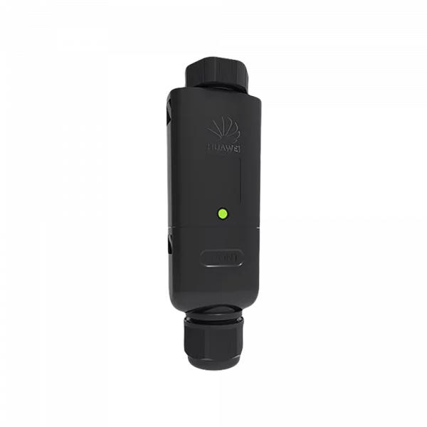 Smart Dongle WLAN, SDongleA-05 de la Huawei este un dispozitiv elegant de culoare neagră, cu un indicator luminos verde în față, prezentând tehnologie avansată de invertor.